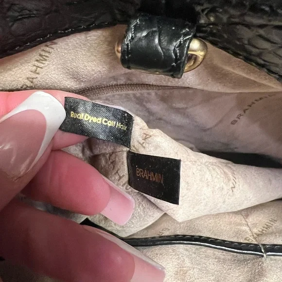 🐆🖤Vintage BRAHMIN Leopard print calf hair & Genuine Leather Shopper Tote Bag🐆EUC - Picture 12 of 17